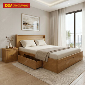 Bộ Giường Ngủ Vân Sồi Chân Bệt Kèm Ngăn Kéo Lưu Trữ Tiện...