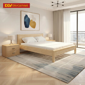 Giường Sồi Tự Nhiên Chân Cao Vạt Nan Thiết Kế Đơn Giản