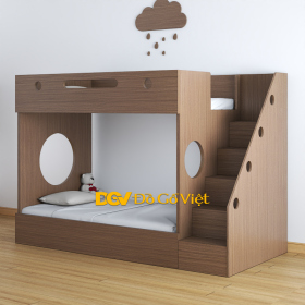 Giường Tầng Cho Bé Màu Nâu Gỗ Công Nghiệp Đẹp