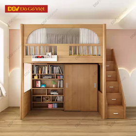 Giường Tầng Cho Bé Tích Hợp Kệ Sách Và Tủ Áo Tiện Ích