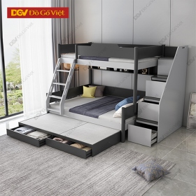 Giường Tầng Đa Chức Năng Gỗ MDF Kết Hợp Kệ Tủ Màu Xám Đẹp Lạ