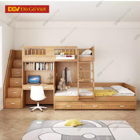 Giường Tầng Đa Năng Gỗ Sồi Tự Nhiên Kết Hợp Bàn Làm Việc