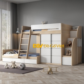Giường Tầng Thông Minh Cho Bé Màu Sồi Phối Trắng Đẹp Giá Rẻ