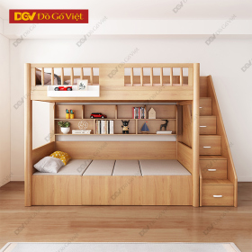 Giường Tầng Trẻ Em Gỗ Tự Nhiên Tích Hợp Cầu Thang Và Ngăn...