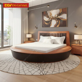 Giường Xoan Đào Kiểu Dáng Tròn Đầu Bọc Nệm Hiện Đại
