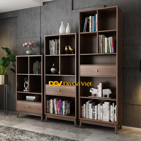 Hệ Tủ Sách Cao Thấp Nhiều Ngăn Không Cánh Màu Óc Chó Đẹp Rẻ
