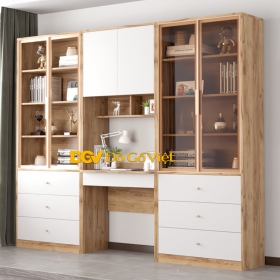 Kệ Để Sách Đa Tầng Cánh Kính Hiện Đại Màu Sồi Phối Trắng