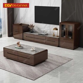 Kệ Tivi Gỗ Cao Su Veneer Sồi Kết Hợp Tủ Đồ Mini Hiện Đại