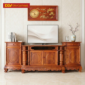 Kệ Tivi Gỗ Hương Đá Phong Cách Cổ Điển Chạm Hoa Văn Đẹp