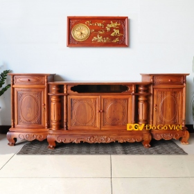Kệ Tivi Gỗ Hương Đá Phong Cách Cổ Điển Chạm Hoa Văn Đẹp 