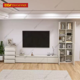 Kệ Tivi Gỗ MDF Màu Trắng Kết Hợp Tủ Chứa Đồ Đa Năng Giá Rẻ