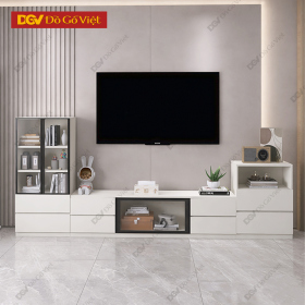 Kệ Tivi Gỗ MDF Màu Trắng Kết Hợp Tủ Đồ Cánh Kính Rẻ Đẹp
