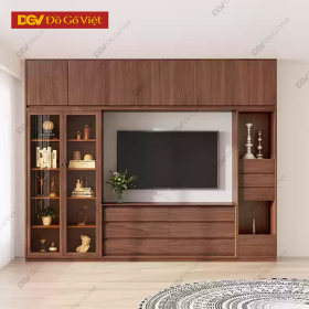 Kệ Tivi Gỗ Sồi Kết Hợp Tủ Kính Trưng Bày Rộng Rãi