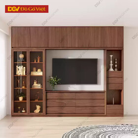 Kệ Tivi Gỗ Veneer Sồi Kết Hợp Tủ Kính Trưng Bày Rộng Rãi