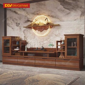 Kệ Tivi Gỗ Sồi Tự Nhiên Kèm Hệ Ngăn Kéo Và Kệ Đồ Đa Năng