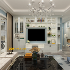 Kệ Tivi Gỗ Tự Nhiên Kết Hợp Tủ Màu Trắng Phối Xanh Cao Cấp