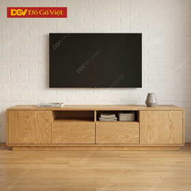 Kệ Tivi Gỗ Veneer Sồi Dáng Bệt Bo Cạnh Phối Ngăn Kéo