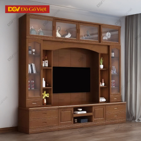 Kệ Tivi Gỗ Xoan Đào Kèm Tủ Trang Trí Cánh Kính Tiện Ích