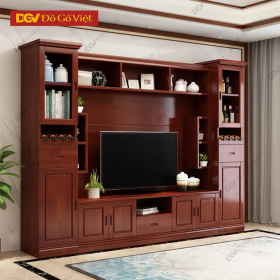 Kệ Tivi Gỗ Xoan Đào Kèm Tủ Trang Trí Màu Nâu Đỏ Đẹp