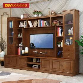 Kệ Tivi Gỗ Xoan Hiện Đại Kèm Tủ Và Kệ Trưng Bày Tiện Ích