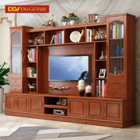 Kệ Tivi Gỗ Xoan Màu Nâu Đỏ Tích Hợp Kệ Trang Trí Tiện Dụng
