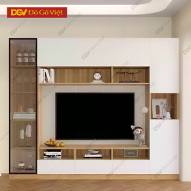 Kệ Tivi Kèm Tủ Gỗ MDF Phối Cánh Kính Hiện Đại Trẻ Trung