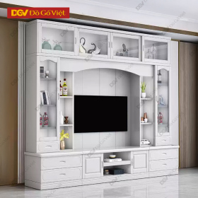 Kệ Tivi Kết Hợp Kệ Và Tủ Cánh Kính Gỗ Sồi Màu Trắng Hiện...