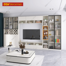 Kệ Tivi Kết Hợp Tủ Gỗ MDF Màu Trắng Phối Kính Đẹp Giá Tốt