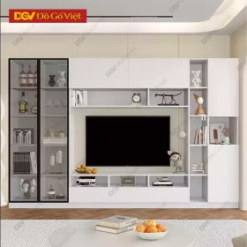 Kệ Tivi MDF Màu Trắng Kết Hợp Kệ Trang Trí Nhiều Tầng