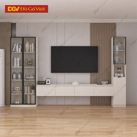 Kệ Tivi MDF Màu Trắng Kết Hợp Tủ Kính Trưng Bày Hiện Đại