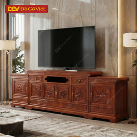 Kệ Tivi Phòng Khách Gỗ Gõ Đỏ Hoa Văn Chạm Khắc Nghệ Thuật