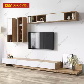 Kệ Tivi Phòng Khách Gỗ MDF Màu Vàng Sồi Phối Trắng Đẹp