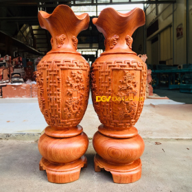 Lục Bình Gỗ Khảm Tứ Quý Đục Nổi Sang Trọng