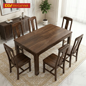 Mẫu Bàn Ăn Gỗ Óc Chó Vát Cạnh Chân Trụ Vuông 6 Ghế Hiện...