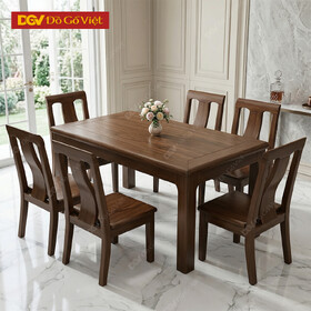 Mẫu Bàn Ăn Gỗ Óc Chó Vát Cạnh Chân Trụ Vuông 6 Ghế Hiện...
