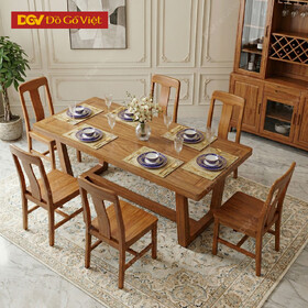 Mẫu Bàn Ghế Ăn Gỗ Gõ Đỏ Thiết Kế Chân Hình Thang Vững Chãi