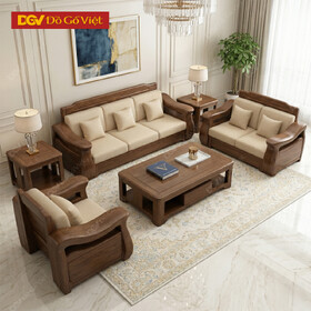 Mẫu Bàn Ghế Sofa Gỗ Óc Chó Chân Thấp Tay Uốn Lượn Nghệ...