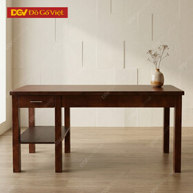 Mẫu Bàn Làm Việc Gỗ Sồi 6 Chân Kèm Kệ Phối Ngăn Kéo