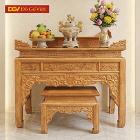 Mẫu Bàn Thờ Án Gian Gỗ Gõ Đỏ 1m53 Chạm Như Ý Hiện Đại