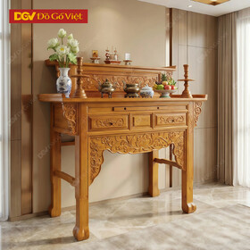 Mẫu Bàn Thờ Tầng Gỗ Tràm Phối Ngăn Kéo Hoa Văn Nghệ Thuật