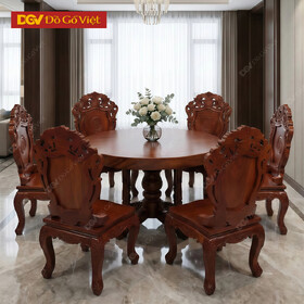 Mẫu Bộ Bàn Ăn Gỗ Gõ Đỏ Mặt Nguyên Khối Chạm Khắc Tinh Xảo