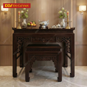 Mẫu Bộ Bàn Thờ Gỗ Muồng Phối Triện Vuông Dáng Cao Bề Thế