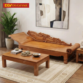 Mẫu Ghế Phương Lười Gỗ Gõ Đỏ Phối Hoa Văn Chạm Khắc Uốn Lượn