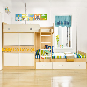 Mẫu Giường Ngủ 2 Tầng Cho Trẻ Em Gắn Kèm Tủ Áo Quần Tiện Lợi