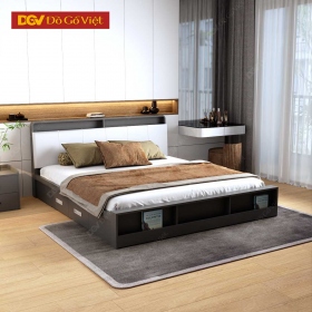 Mẫu Giường Ngủ Gỗ MDF Đẹp Trẻ Trung Có Bọc Nệm Và Kệ Đuôi