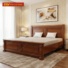 Mẫu Giường Ngủ Tân Cổ Điển Gỗ Xoan Đào Mặt Pano Kèm Hoa Văn