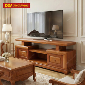 Mẫu Kệ Tivi Gỗ Veneer Gõ Đỏ Phân Tầng Phối Ngăn Kéo Hai Bên