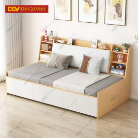 Mẫu Sofa Giường Màu Vàng Sồi Phối Trắng Kèm Kệ Tiện Ích