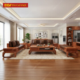 Mẫu Sofa Gỗ Hương Đá 2 Văng Chân Xoắn Cao Cấp Kèm Nệm