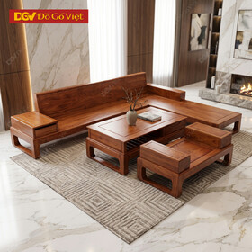 Mẫu Sofa Góc L Gỗ Hương Đá Phong Cách Á Đông Tối Giản